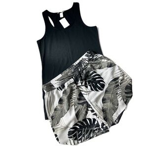 H and M Black Basic Tank Top Worthington Palm Leaf Shorts Bundle Womens size L